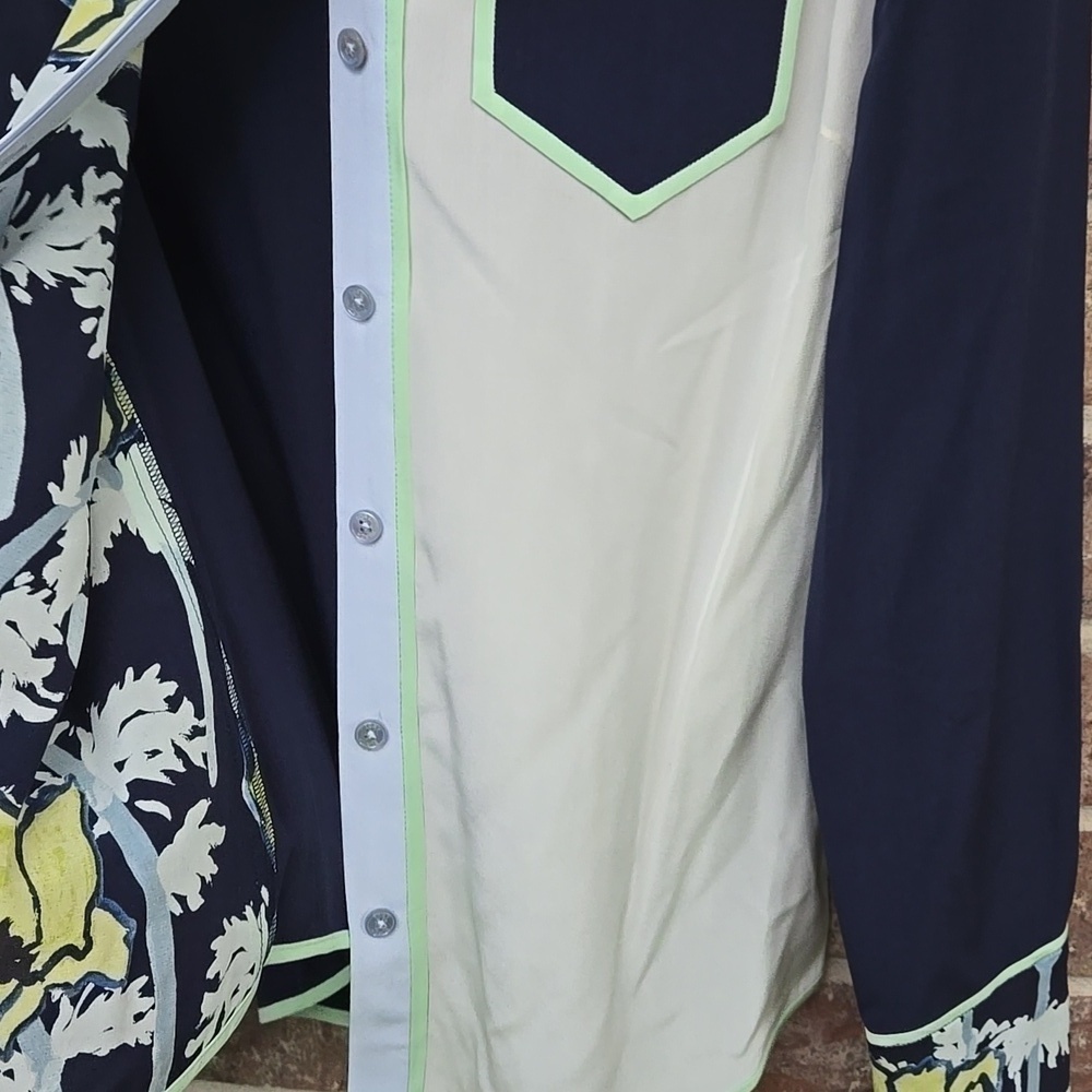 Tory Burch Navy Poppies Bloom Silk Shirt - Picture 6 of 8